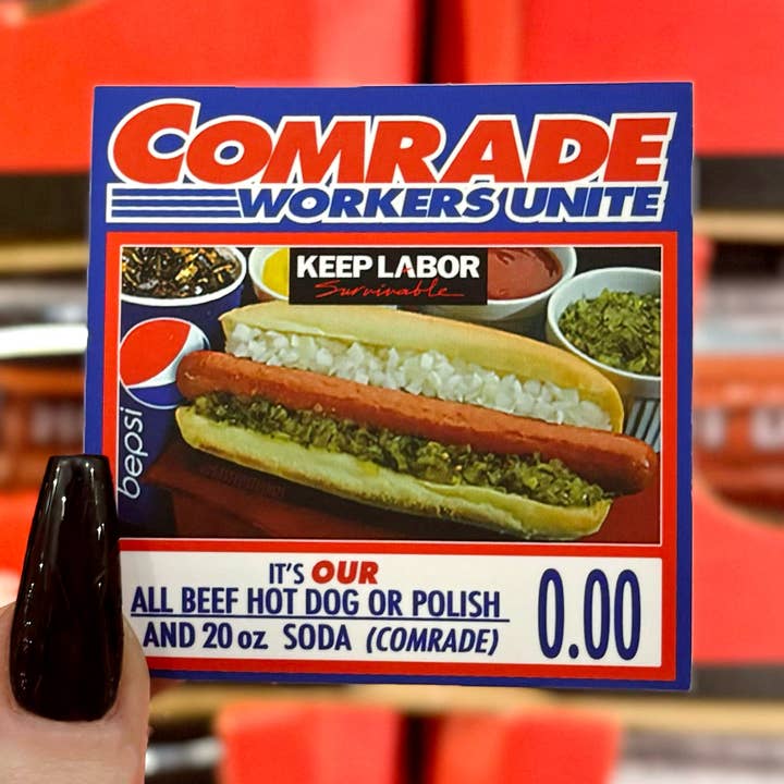 Working Class Hot Dog Matte Vinyl Sticker for wholesale by Sassed Studios