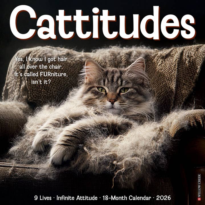 Cattitudes 2026 Muurkalender voor wholesale door Willow Creek Press & Gifts