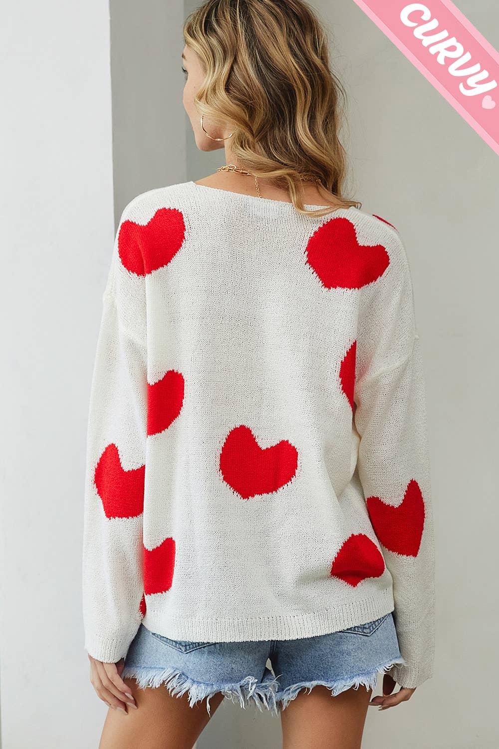 Sweet Lovely by Jen – Engroshandel Pullover - Dame – SW220PL MULTI HJERTE SWEATER PLUS STØRRELSE17
