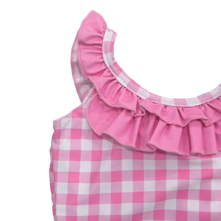 Sugar Bee Clothing - Wholesale One Piece Swimsuit - Kids - Girls Swimsuit - Bow Back - Pink Gingham4