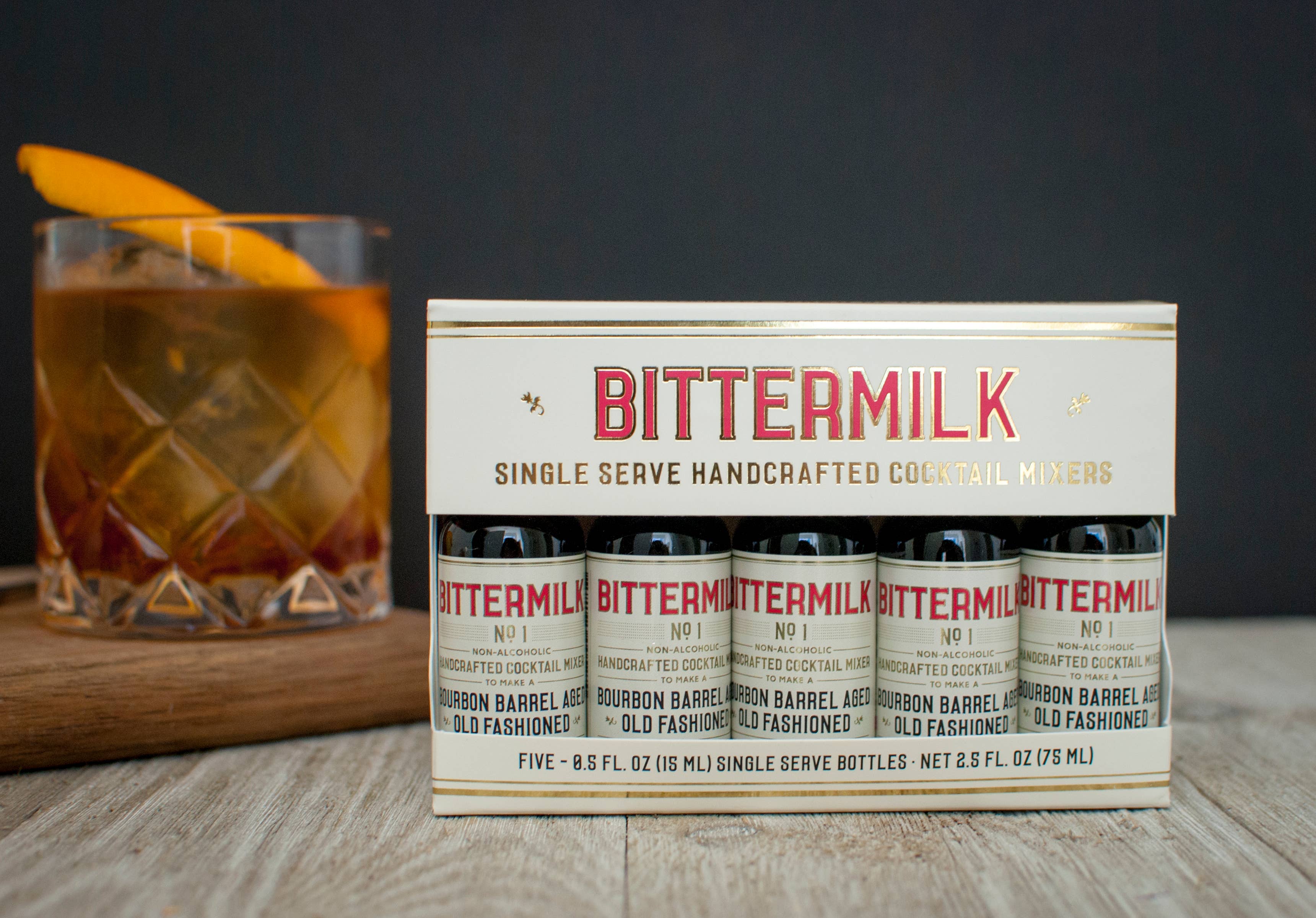 Bittermilk Bottling Co. - Vente Mélange/sirop pour cocktails - Lot de 5 - Portion individuelle No.1 Old Fashioned vieilli en fût de bourbon5