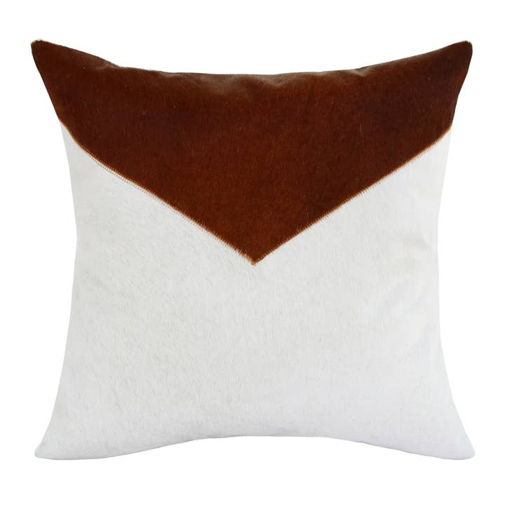 Austin Ivory/Brown Color Block Faux Leather Throw Pillow for wholesale by LR Home