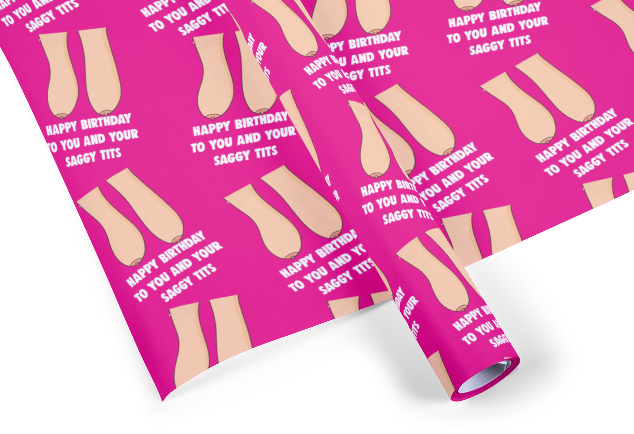 Cheeky Chops Cards & Wanky Candles - Wholesale Inpakpapier - Inpakpapier 6 vellen grappige hangtieten voor de verjaardag1