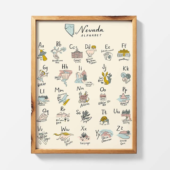 Affiche Alphabet Nevada 16x20 pour la vente par Abbie Ren Illustration
