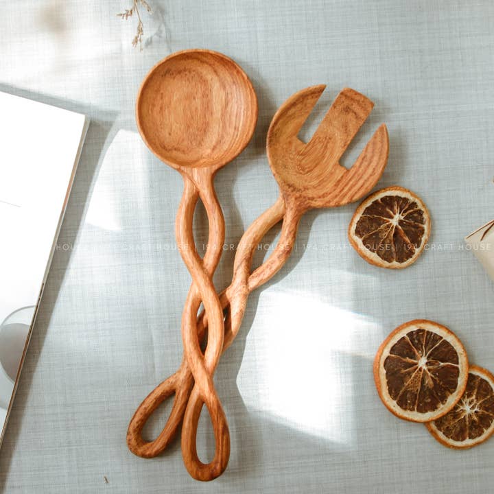194 Craft House - Wholesale Serving Utensil - Wooden Salad Servers - Kitchen Serving Utensils