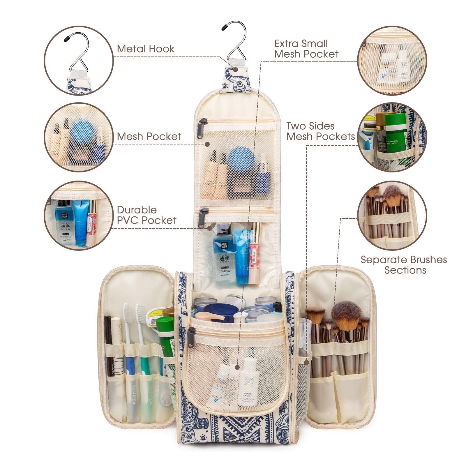 NARWEY INC - Wholesale Toiletry Bag - Women's - Large Hanging Toiletry Bag With Hook Cosmetics Organizer200