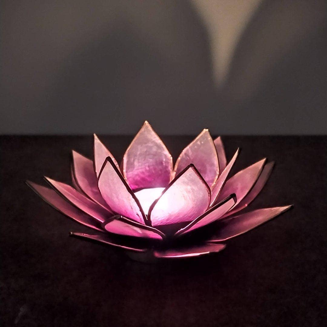 Rauha Crafts - Wholesale Candle Holder - Capiz Tealight Candle Holder | Lotus - Purple/Natural2