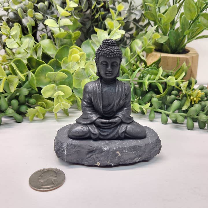Meraki Gemstones - Wholesale Decorative Figurine - Shungite Figurine Buddha (3.5x3x2 Inches) (EMF Protection)