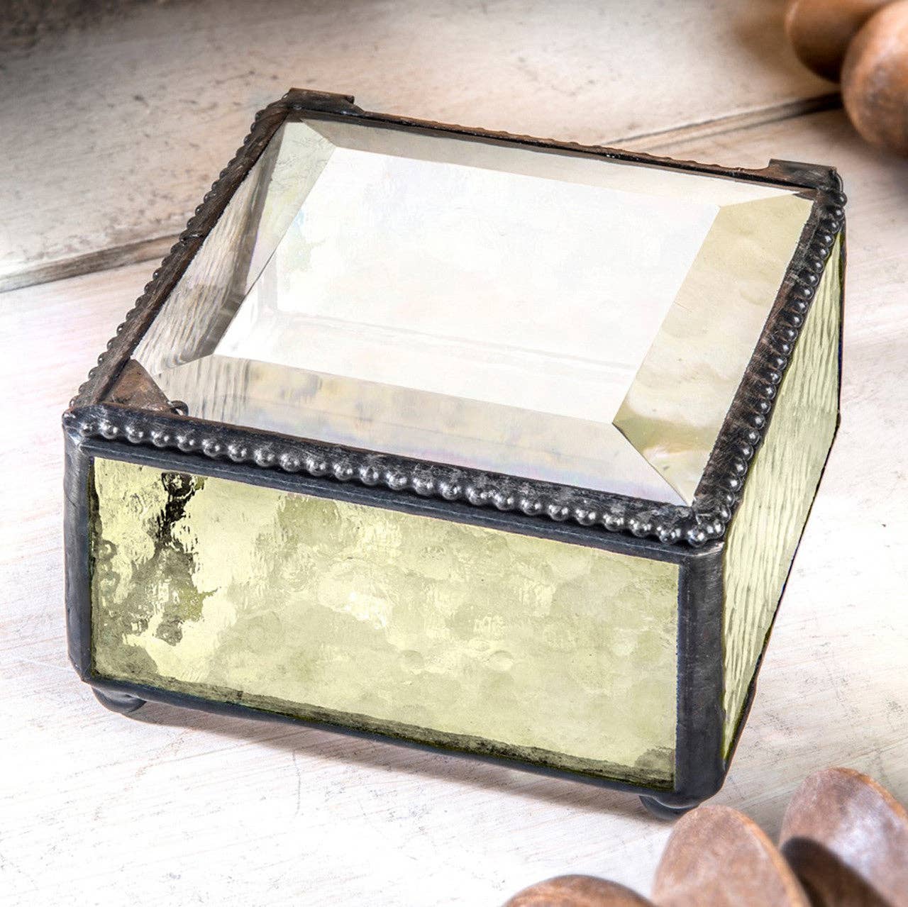 J Devlin Glass Art & Bert Anderson Collection - Wholesale Jewelry Box/Organizer - Box 908 Antique Yellow Glass Box0