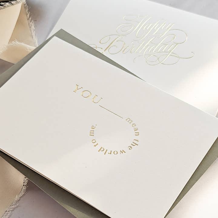 You Mean The World To Me, Hot Foil Greetings Card for wholesale by Jennifer Tune