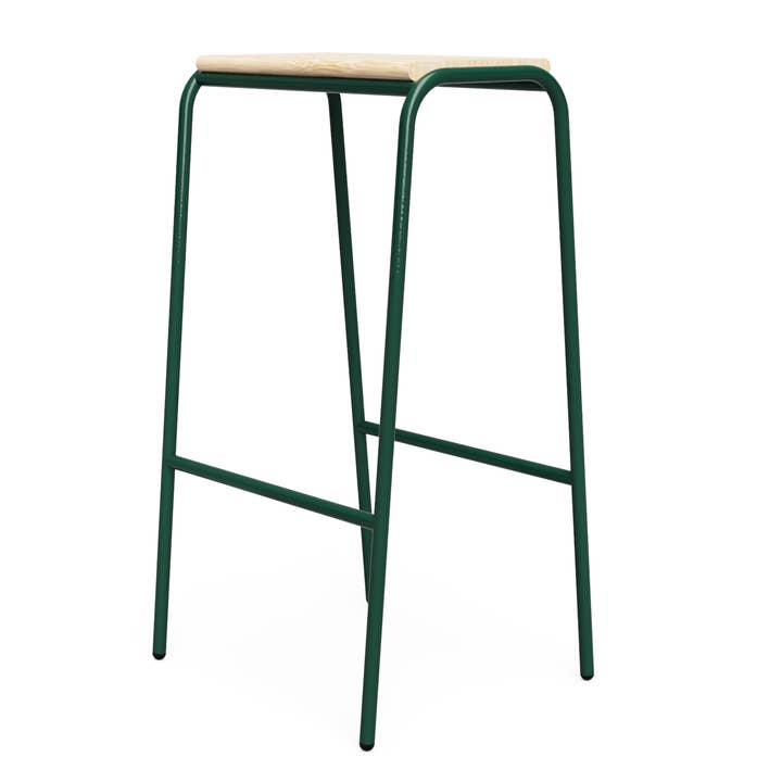 Stacking Bar Stool No. 2 - Moss Green / Solid Oak for wholesale by Absalom Classics