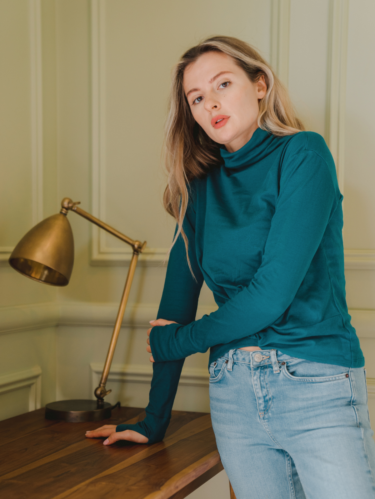 Hands To Hearts - Wholesale Knit Top - Women's - Reversible Knotted LS Turtleneck Azure22