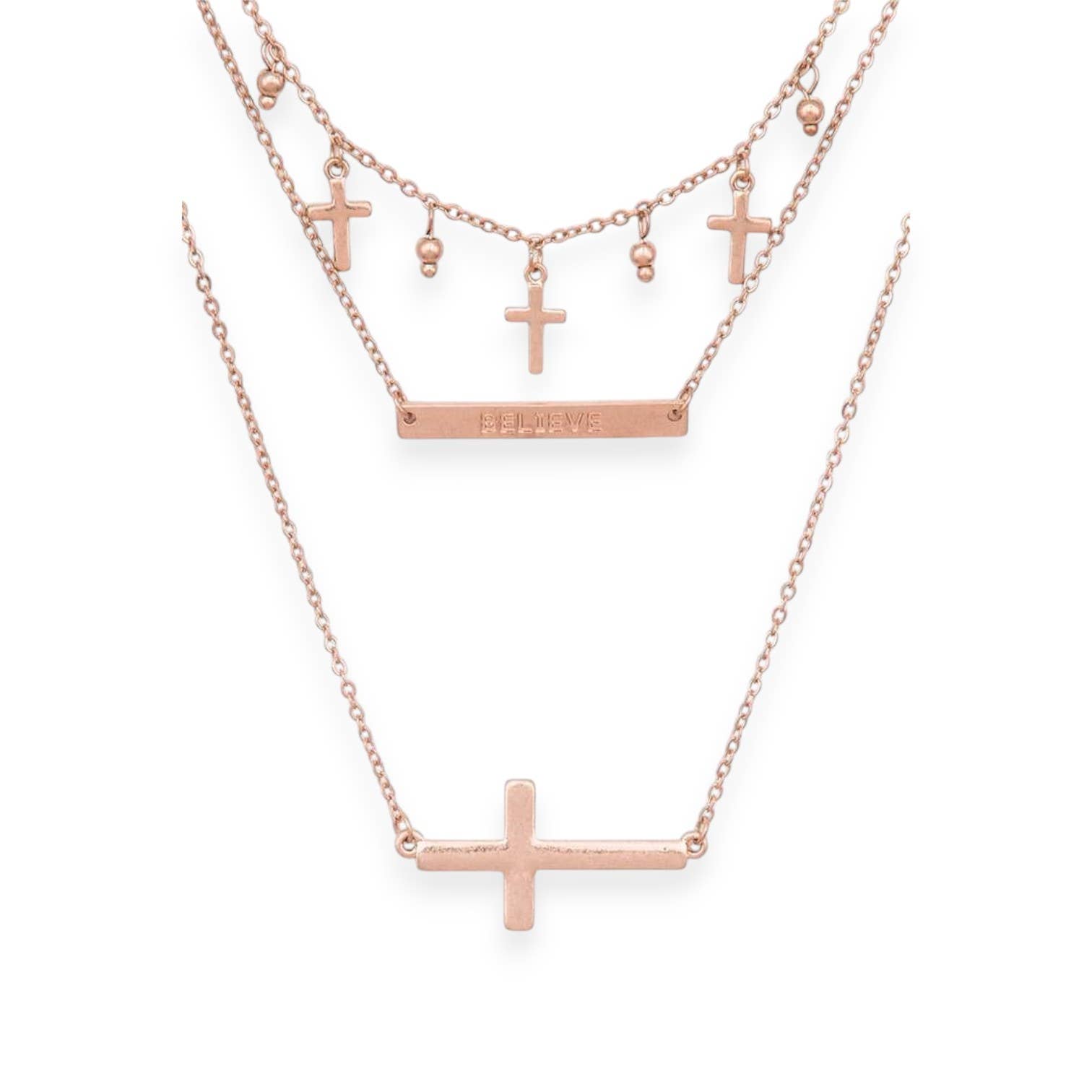 LA Jewelry Plaza - Venta al por mayor Collares con colgantes/abalorios - Collar de capas con colgante cruzado mixto1