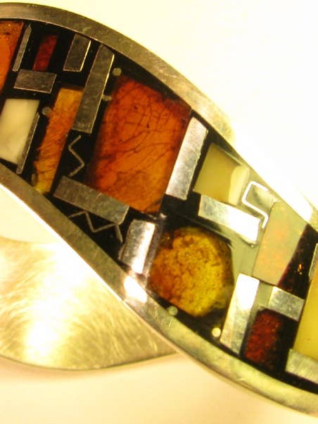 Bracelet en ambre et argent multicolore incrusté pour la vente par Mia's Polish Treasures