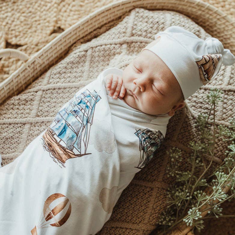 SNUGGLY JACKS - Wholesale Swaddle set – Baby - Dreamers Jersey Swaddle Stretch Wrap & Beanie Set4