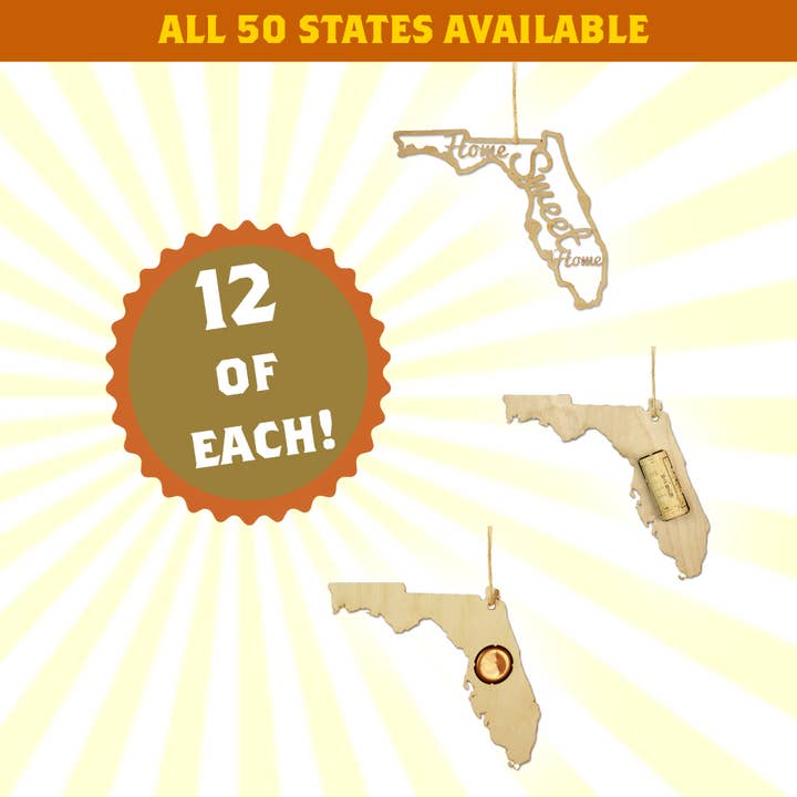 XMAS SPECIAL - State-Themed Decorative Ornaments - 36/cs for wholesale by Torched Products