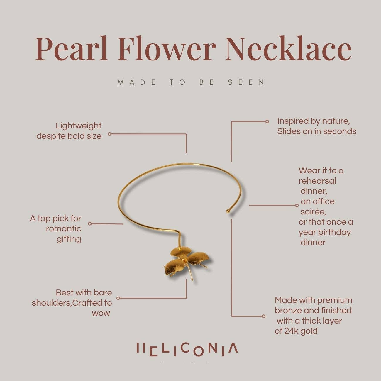 Heliconia Boutique – Großhandel Kette mit Anhänger/Charm – Perlenblumen-Halskette – Blüte & Perle, Zartes Geschenk8