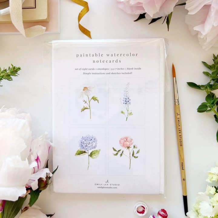 emily lex studio - Wholesale Stationery/Notecard Set - garden flowers paintable watercolor notecard set