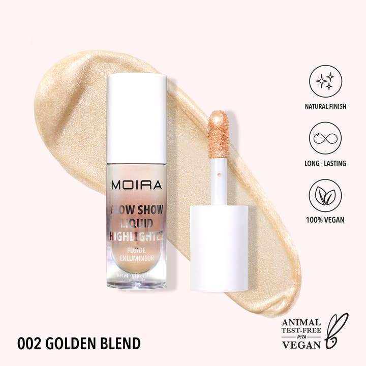 Moira Cosmetics - Venta al por mayor Iluminador de maquillaje - Iluminador líquido Glow Show (002, Golden Blend)