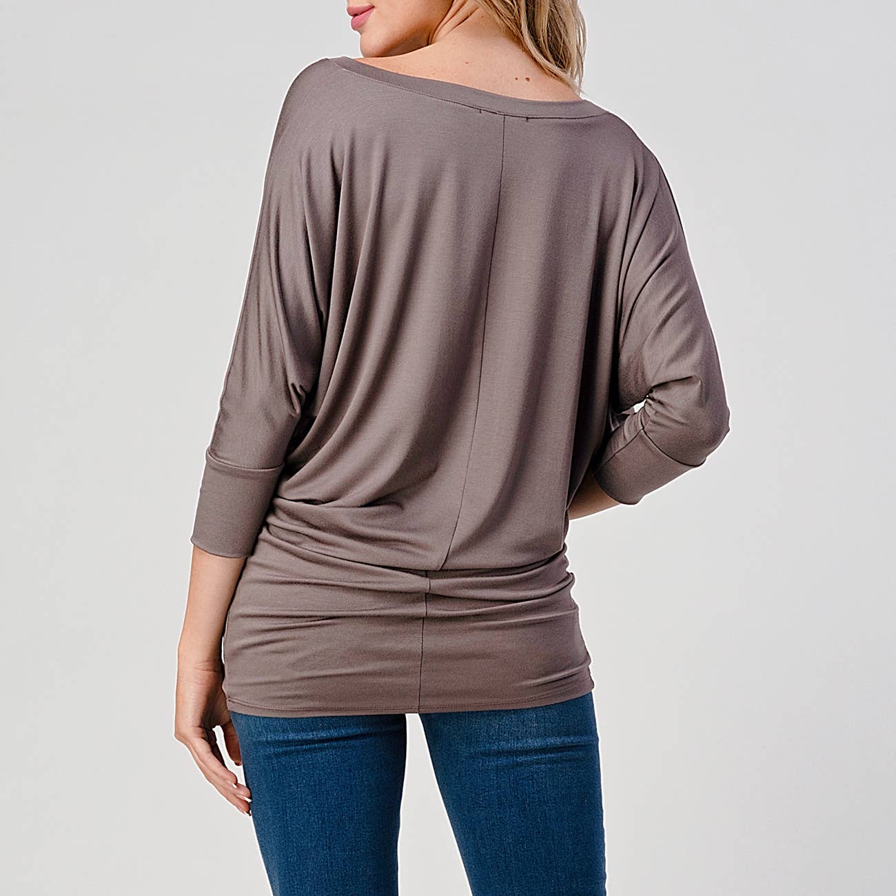Heimious - Wholesale Knit Top - Women's - 3/4 Dolman Sleeve V-neck Modal Jersey Top, 257327