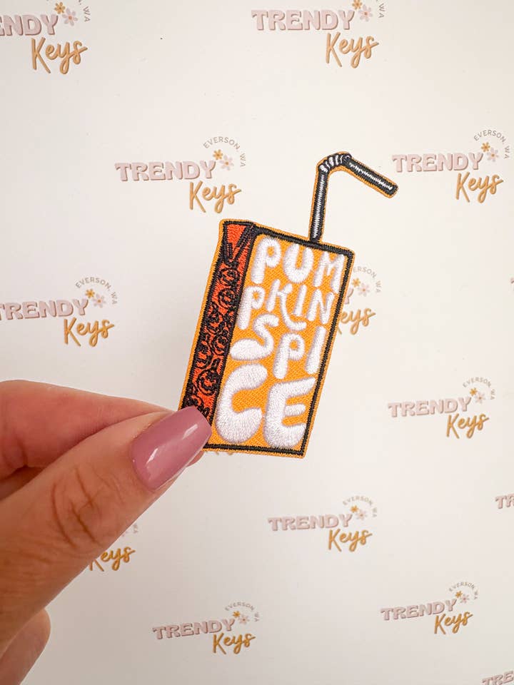 Pumpkin Spice Juice Box Patch for Hats & More for wholesale by TrendyKeys
