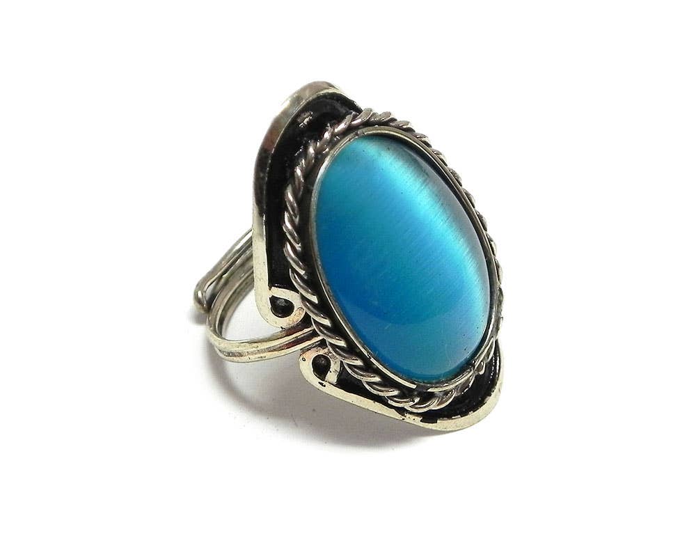 Pichincha - Wholesale Cocktail/Statement Ring - Cat's Eye Glass Bead Adjustable Metal Ring1