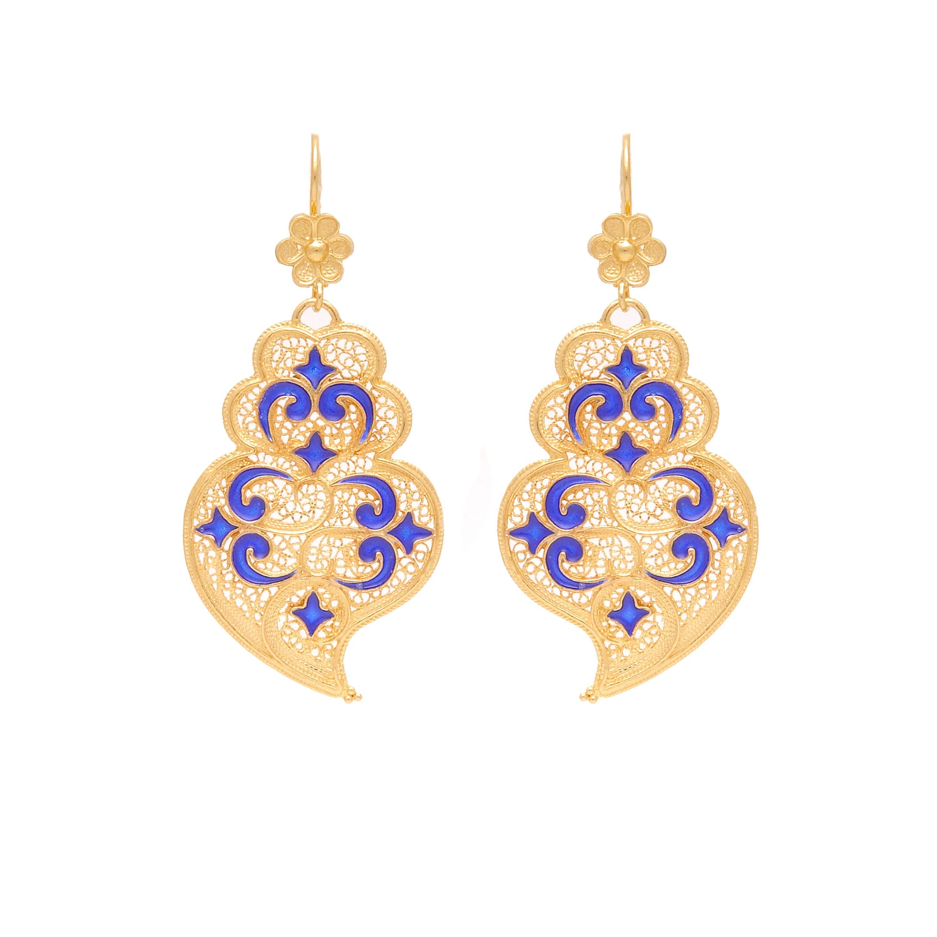 PORTUGAL JEWELS - Wholesale Dangle Earrings - Earrings Heart of Viana Azulejo in Gold Plated Silver0