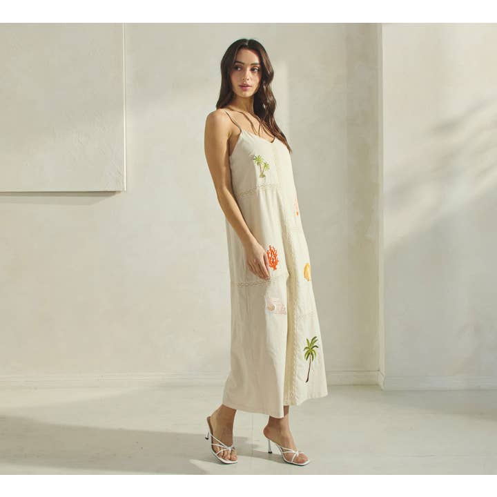 Sand Tropical Embroidered Maxi Dress for wholesale on Faire