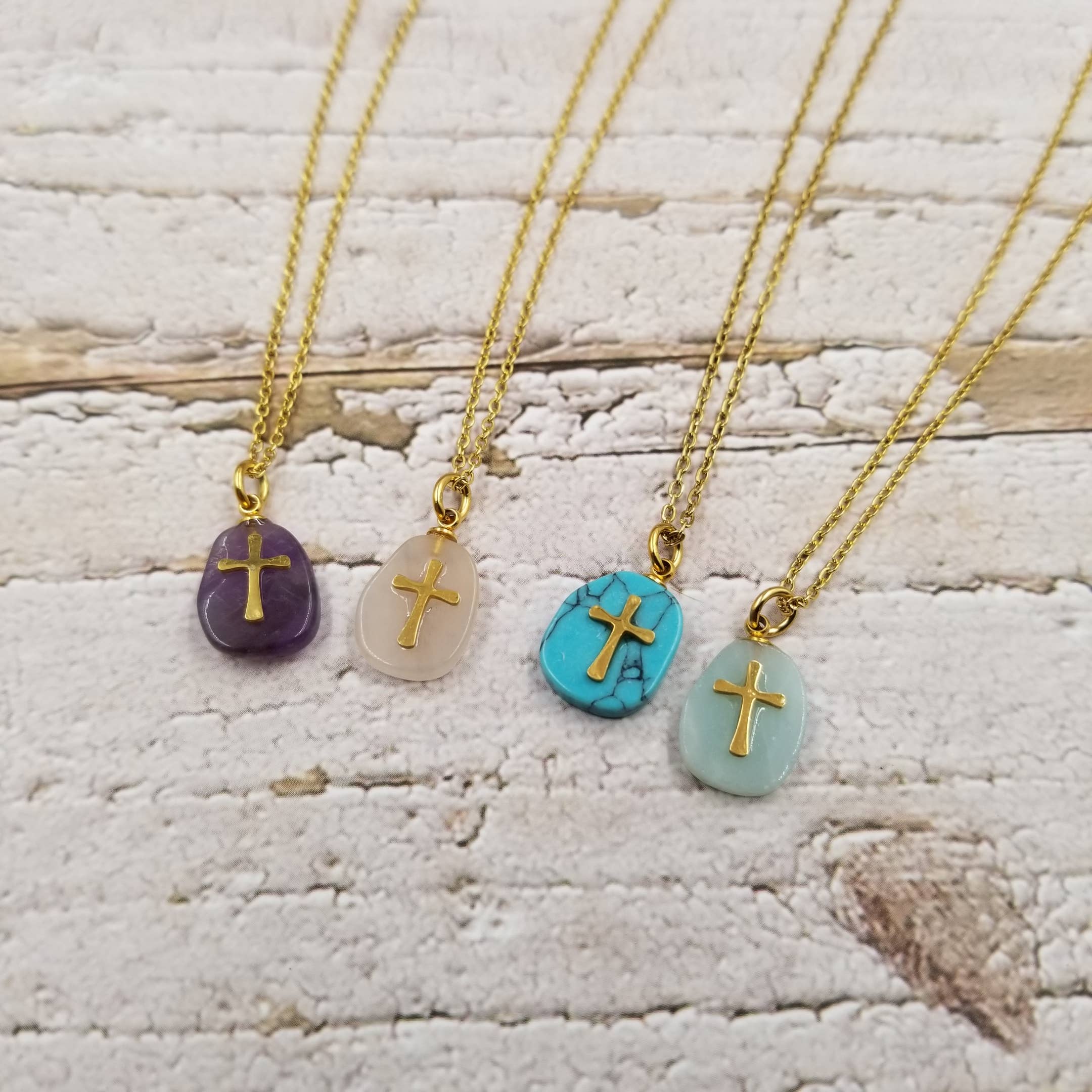 Treasure Wholesale - Wholesale Pendant/Charm Necklace - Natural Stone Cross Necklace4