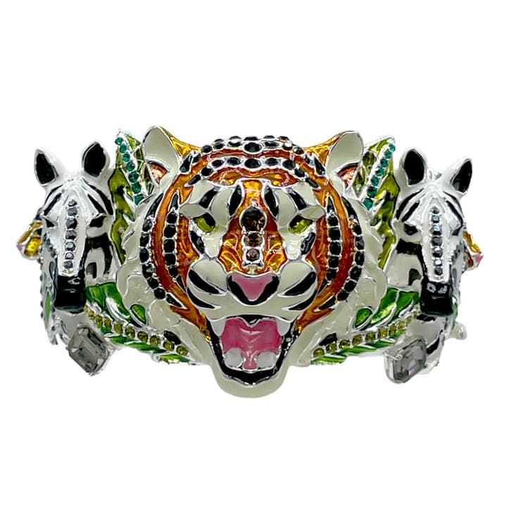 Brazalete Ritzy Couture DeLuxe con bisagras con forma de animal salvaje, chapado en plata fina, Sz Med para venta al por mayor de Ritzy Couture by Esme Hecht