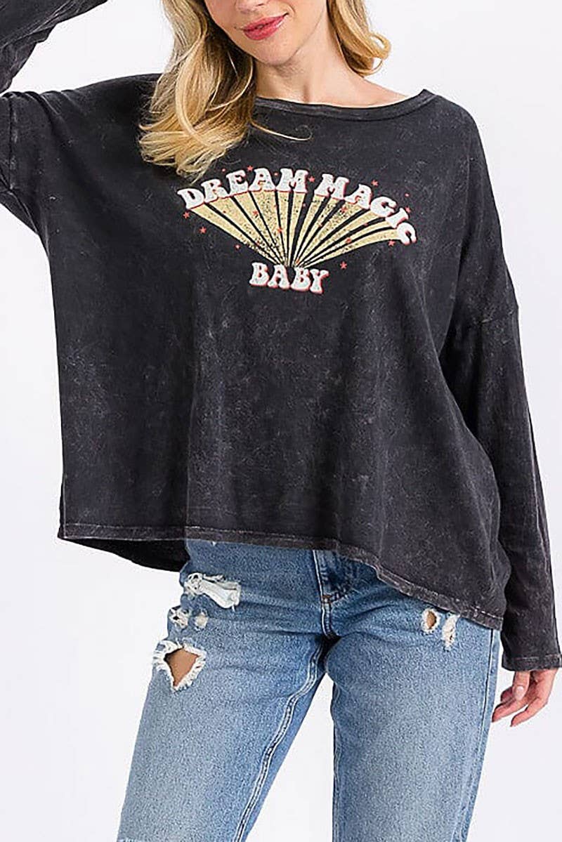 ROUSSEAU - Wholesale Screen Printed T-Shirt - Women's - MINERAL WASHED GRAPHIC PRINT  LOOSE FIT TOP0