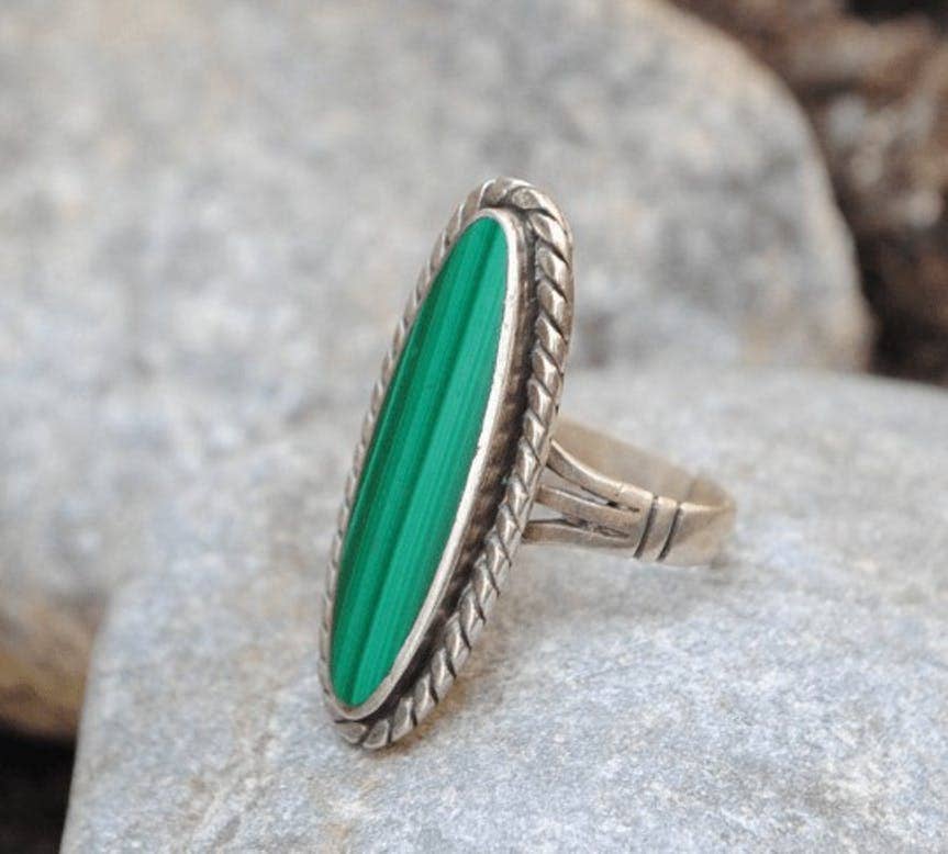 Iroquoise - Wholesale Cocktail/Statement Ring - Vintage Malachite and 925 Sterling Silver Ring