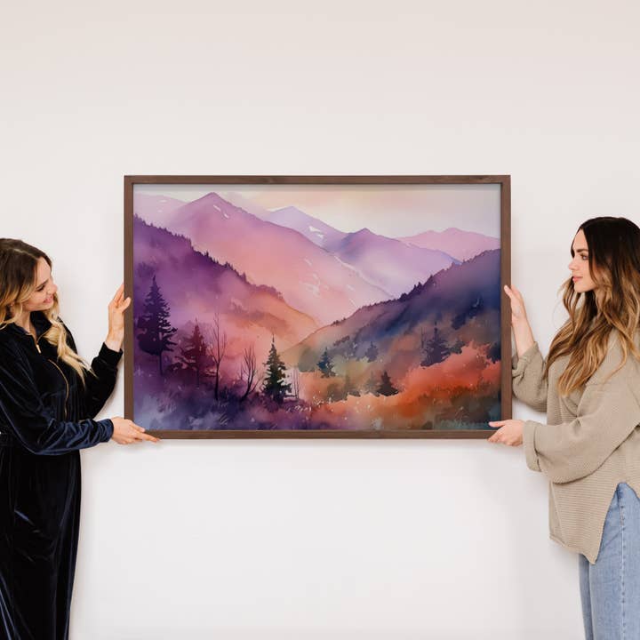 Hangout Home - Wholesale Art Print - Purple Ombre Mountains - Framed Nature Wall Art -Cabin Decor