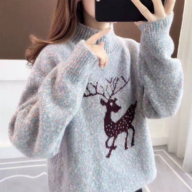 UZ Wholesale Store - Wholesale Knit Sweater - Women's - Fashion Reindeer Jacquard Casual Sweater4
