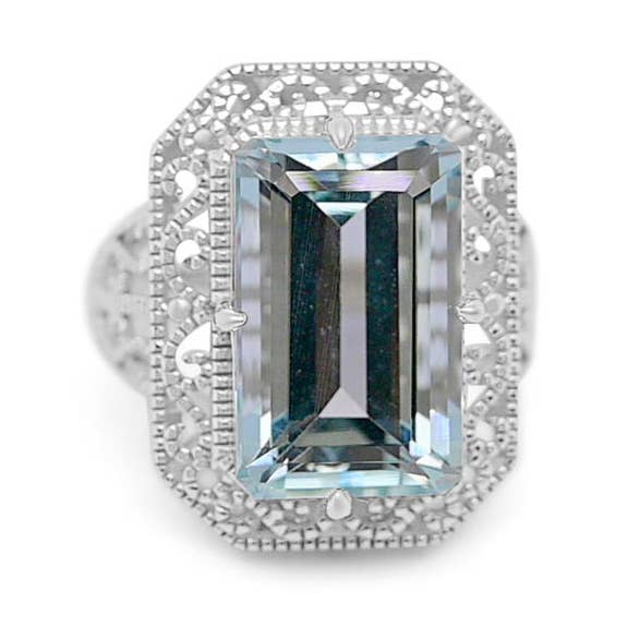 Art Deco Light Blue Aquamarine Solitaire Ring in Sterling Silver for wholesale by Blue Star Gems NY
