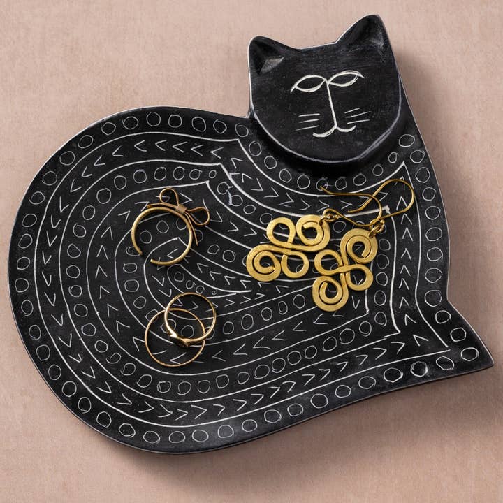 Giza Kitty Soapstone Ring Dish for wholesale by Ten Thousand Villages