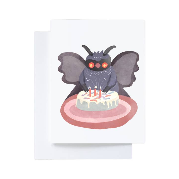 Carte d'anniversaire drôle de mignon Mothman cryptide pour la vente par Cryptic Paper Co.