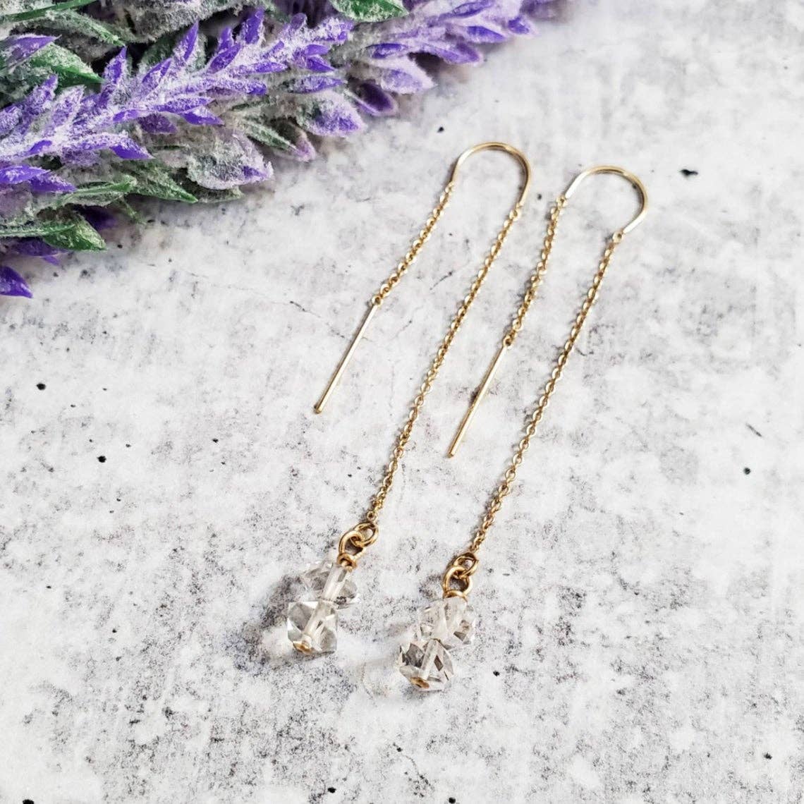 Salt and Sparkle - Wholesale Dangle Earrings - Sparkly Herkimer Diamond Threader Earrings3