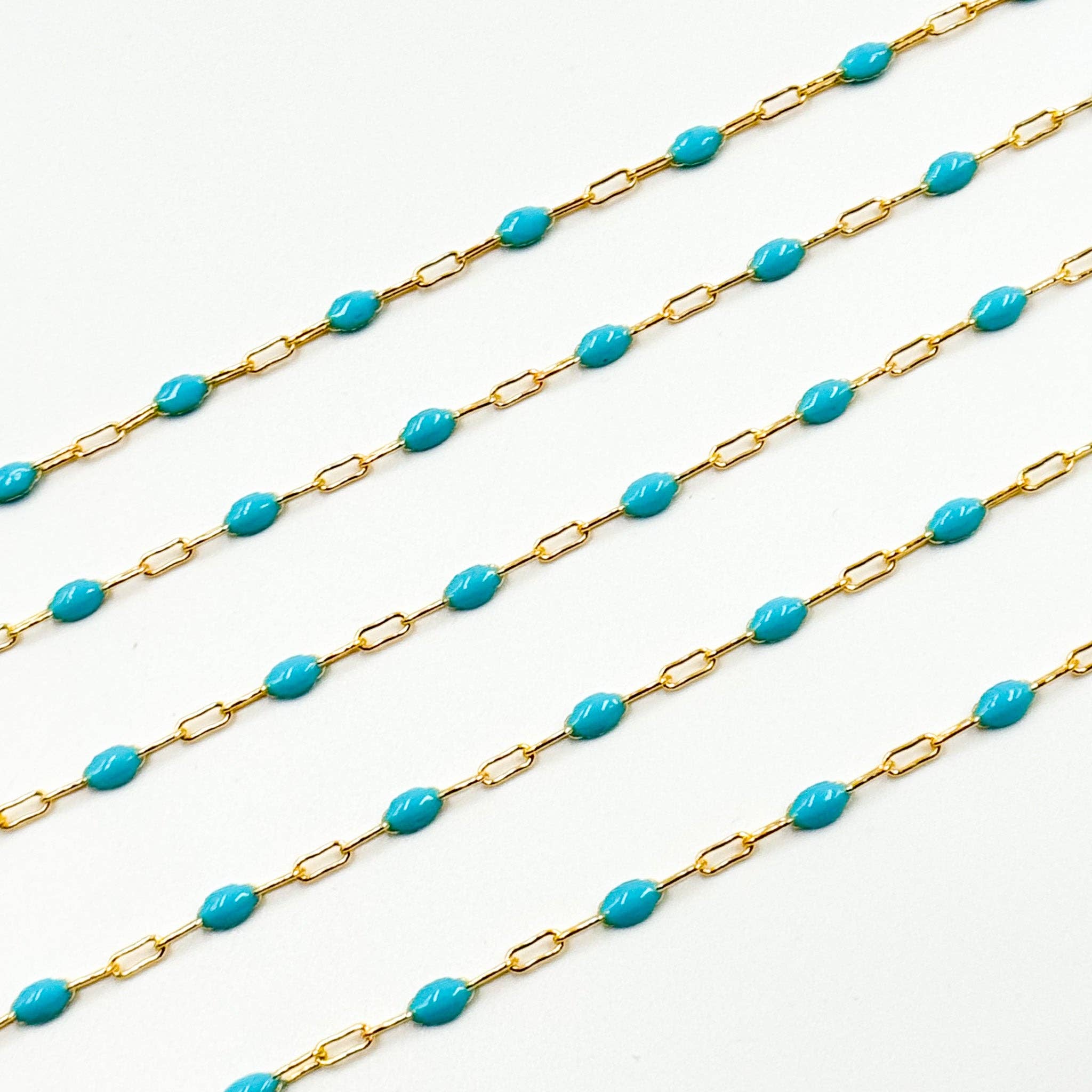 Tresor Jewelry Inc. - Wholesale Link & Chain Necklace - V250-TURGF. 14k Gold Filled Turquoise Color Enamel Satellite Cable Chain3