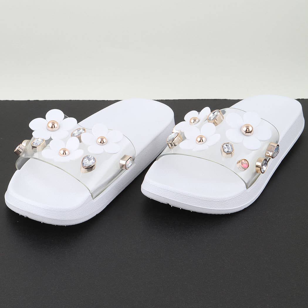 3AM BY H&D ACCESSORIES – Engroshandel Hjemmesko - Børn – BØRN Lyserøde Juvelbesatte Blomst Charm Tøfler6