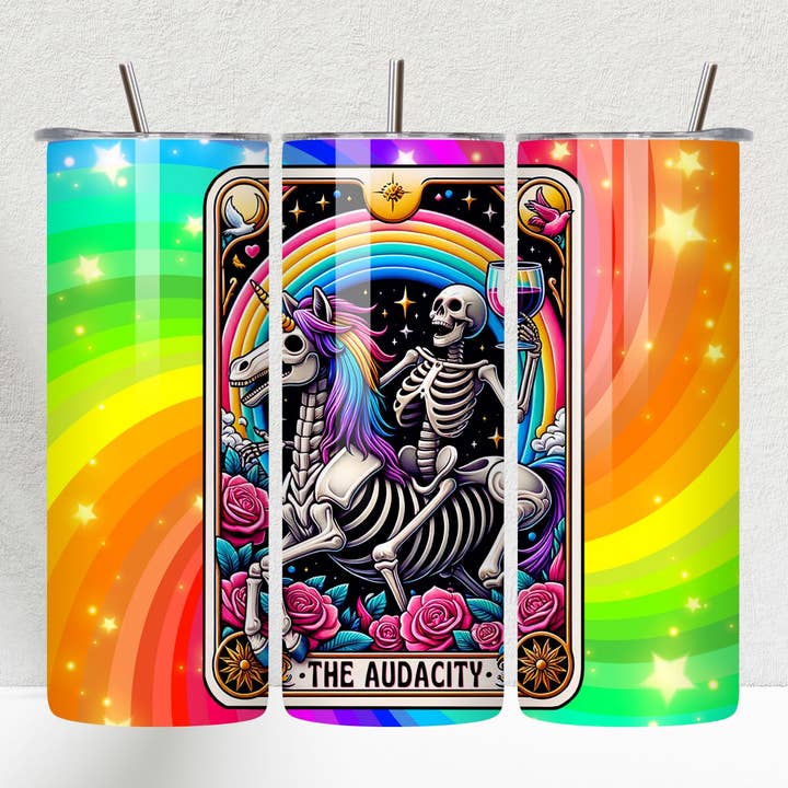 Bicchiere sottile The Audacity Tarot Rainbow Unicorn Pride 20oz per la vendita all'ingrosso da parte di House Of Rodan