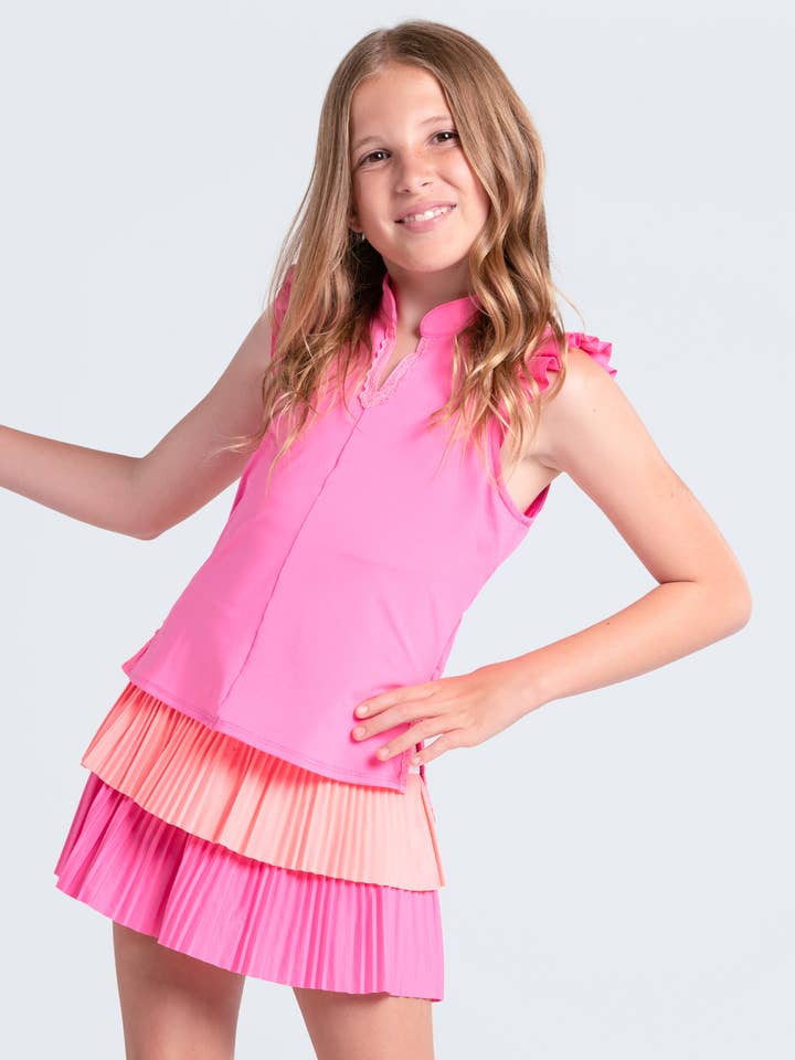 Girls Lace Frill Tank - Taffy for wholesale by Lucky In Love