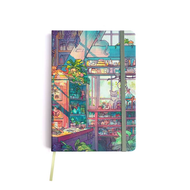 Carnet de notes relié - Boutique de chats Apothicaire pour la vente par Naomi VanDoren Studio