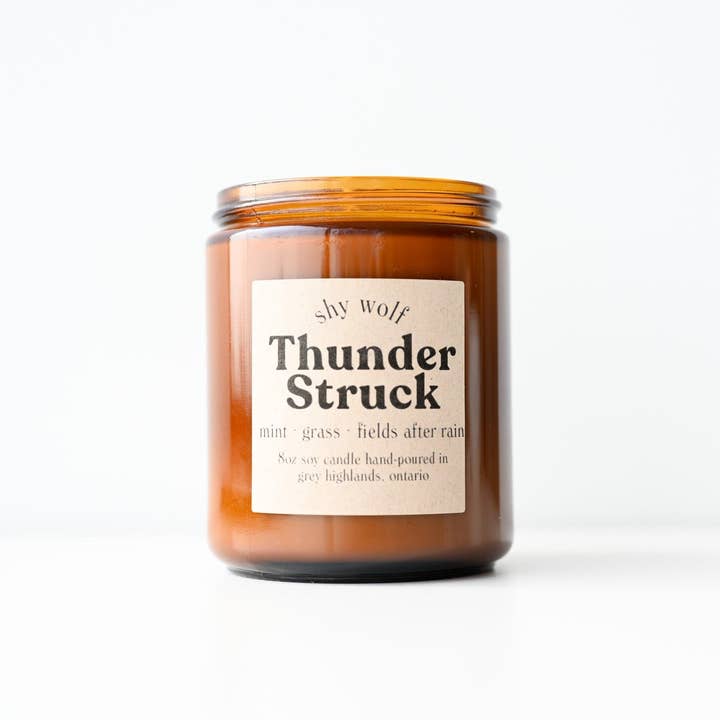 Shy Wolf Candles - Vendita all'ingrosso Candela in vasetto - Candela Thunderstruck - pioggia, erba di menta - AC/DC Rocker Decor