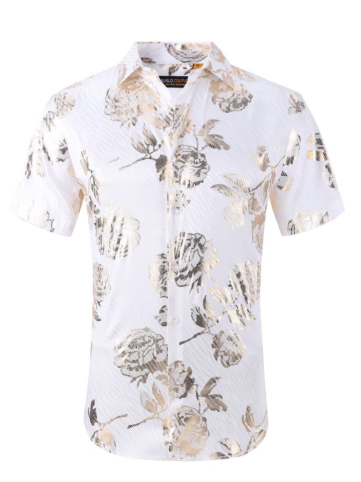 Suslo Metallic Kurzärmliges Button-Down-Hemd #SF120 -Weiß für den Großhandel von Suslo Couture