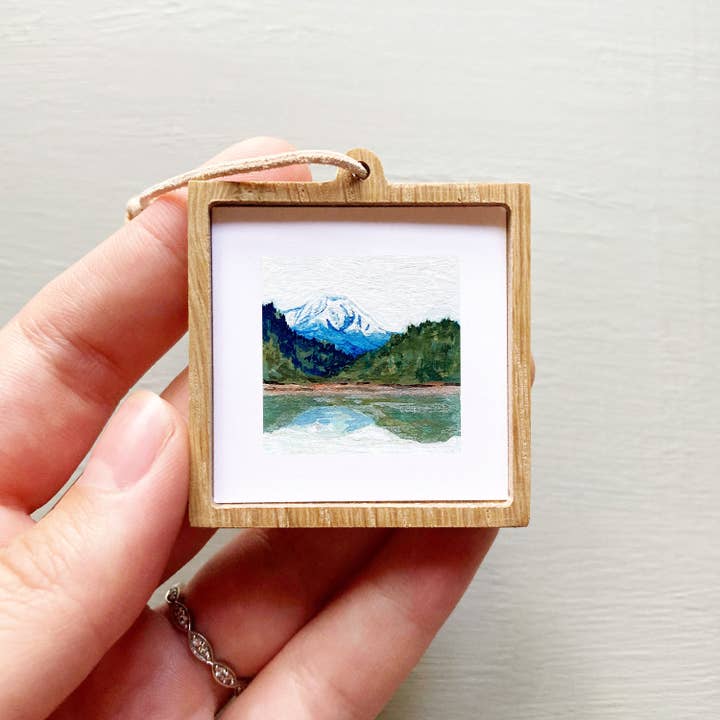 Mini 1" Mountain Lake Tiny Gouache Art Print for wholesale by Mick's Art Goods