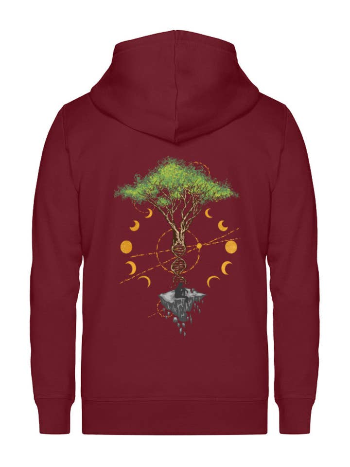 Tree DNA Moon with Man Front & Back Print Unisex Premium Organic Zipper Hoodie for wholesale by Uwaldu