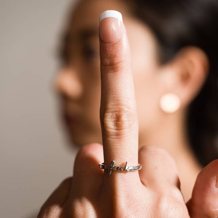 Larissa Loden - Wholesale Band/Stacked Ring - Fuck Script Swear Ring - Sterling Silver, Sizes 4-11