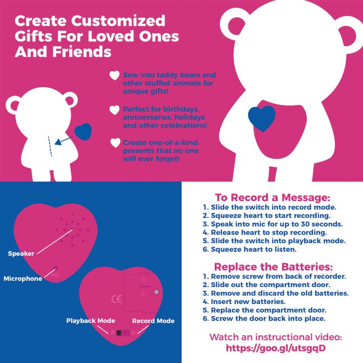 Inventiv - Wholesale Stuffed/Plush Toy - Kids & Baby - Inventiv 30 Second Heart Recorder Module, Voice Recorder