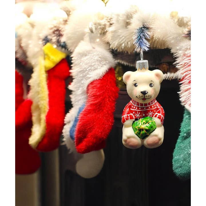 Glass by Iness - Wholesale Ornament - Bear Ornament - Hand Made In Ukraine - Blown Glass Ornament - Hand Decorated - Keepsake Ornament - Bear N Present - Figurative Ornament